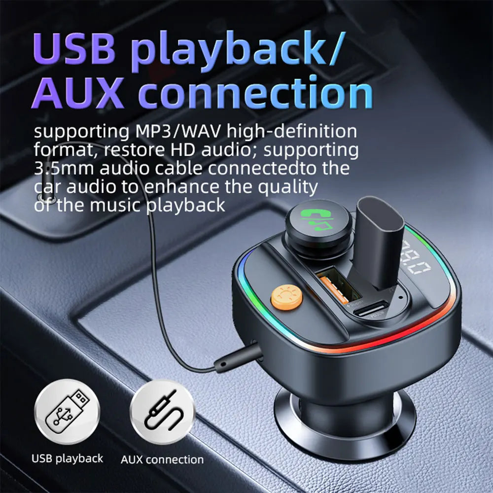 Bluetooth 5.4 FM Transmitter Handsfree Car AUX Radio Modulator MP3 Player with 22.5W & PD30W Fast Charge Adapter Car Accessories